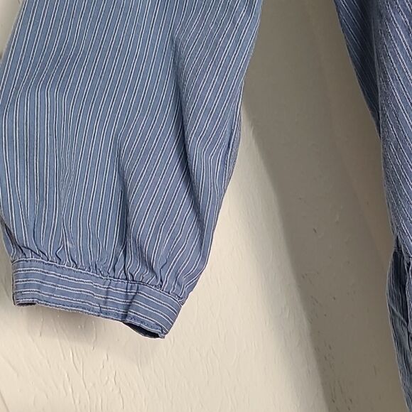 Prototype Blue & White Pinstripe Peplum Buttondown Top, Size Large - Picture 5 of 11